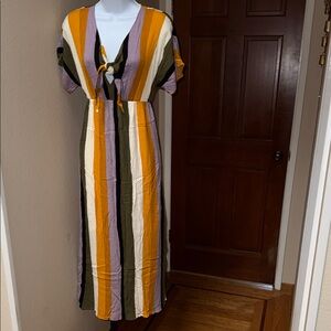 Lisa & Lucy Multi-colored Striped Front Tie S/S Maxi Dress Women’s Size XS